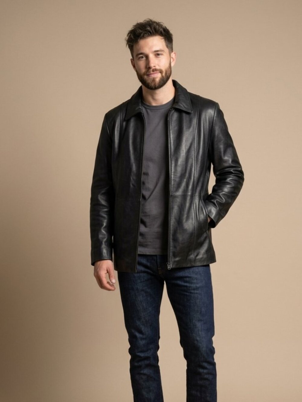 Danier Tailored Leather Jacket in Black